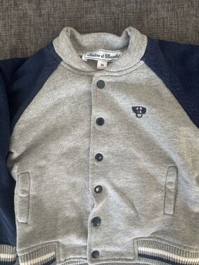 Tartine et Chocolat Grey and Navy Button-Up Sweatshirt